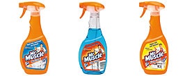 Komplett-Sortiment von Mr. Muscle für Bad, Glas und Küche; Bildquelle: Mr. Muscle