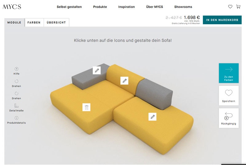 Mein MYCS-Sofa ist fertig konfiguriert.