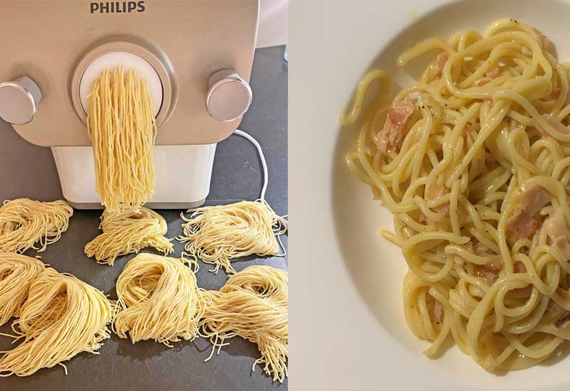 Frische Spaghetti sind mit dem Pasta Maker im Handumdrehen fertig.